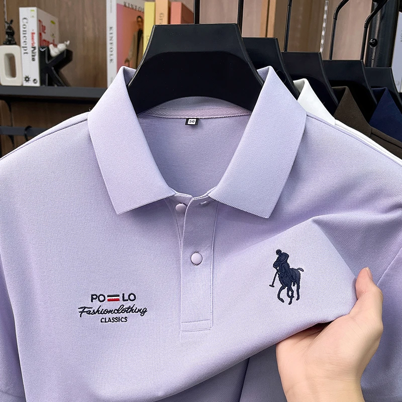 High End Brand Polo Shirt Men's New Summer Heavyweight Embroidery Small Horse Logo Lapel T-shirt Loose Casual Top