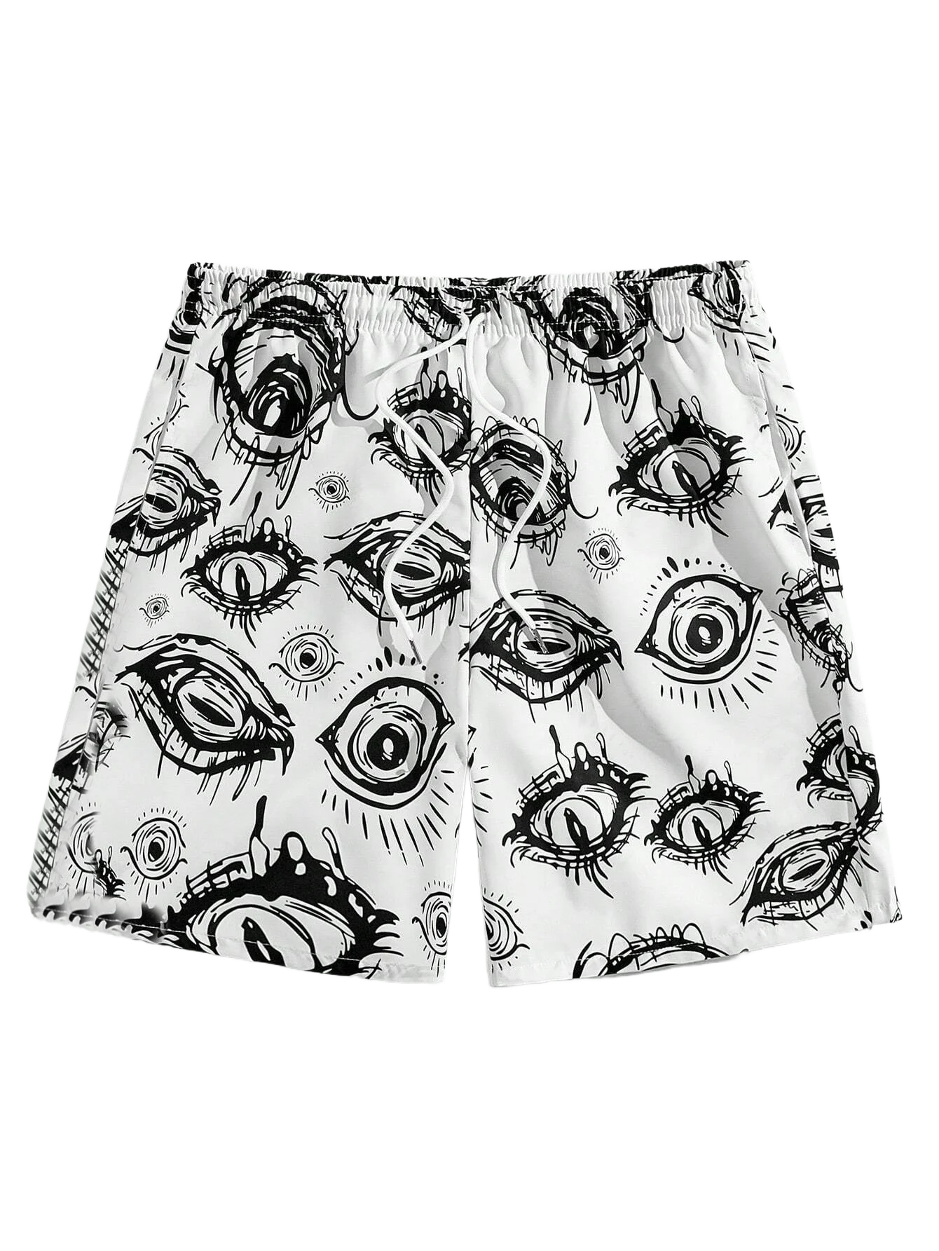 Summer Men's Fashionable Shorts Retro Eye Print Clothing Casual Hawaiian Vacation Shorts Men's Drawstring Breathable Shorts Moto