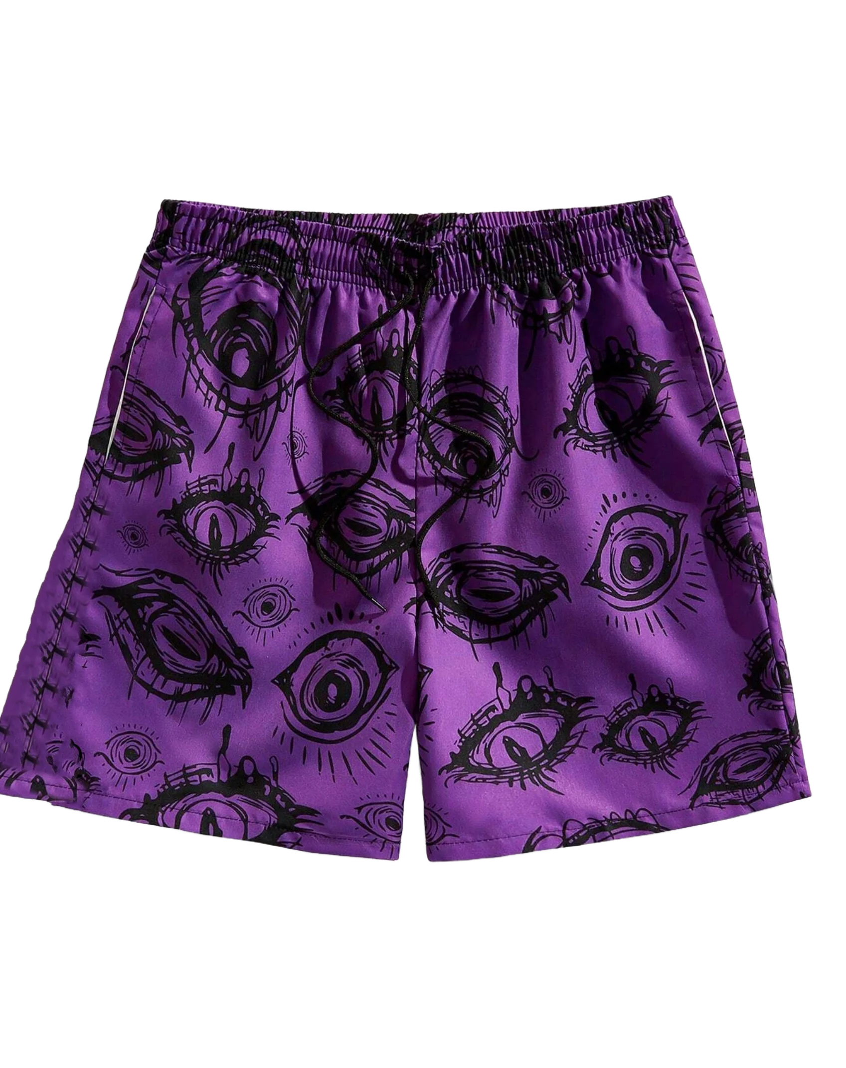 Summer Men's Fashionable Shorts Retro Eye Print Clothing Casual Hawaiian Vacation Shorts Men's Drawstring Breathable Shorts Moto