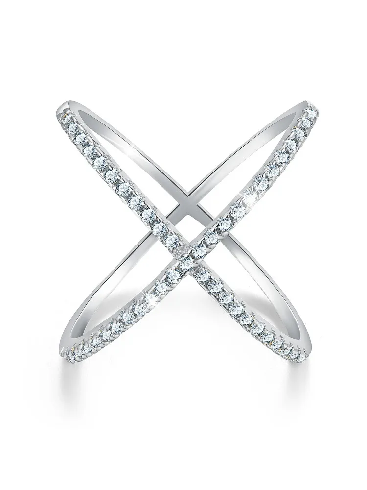 Fashion Simple Real Moissanite Diamond X shaped Ring for Women Party 925 Sterling Silver High Quality Fine Jewelry