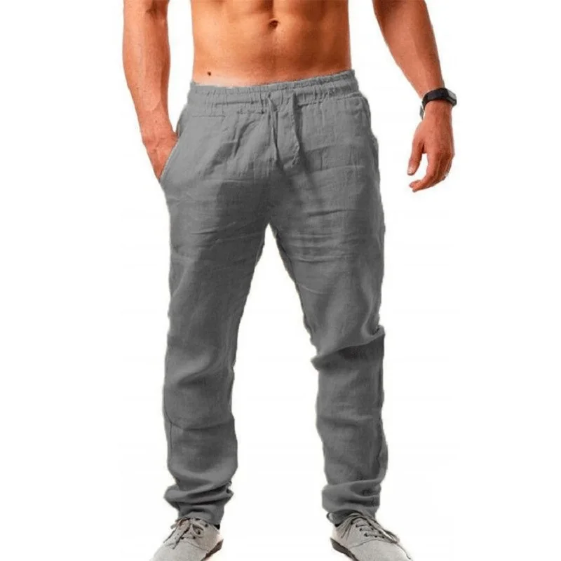2026 new Men's Cotton Linen Pants Male Autumn New Breathable Solid Color Linen Trousers Fitness Streetwear S-3XL