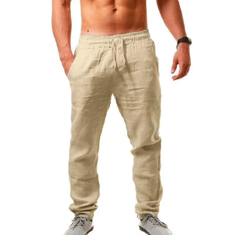 2026 new Men's Cotton Linen Pants Male Autumn New Breathable Solid Color Linen Trousers Fitness Streetwear S-3XL