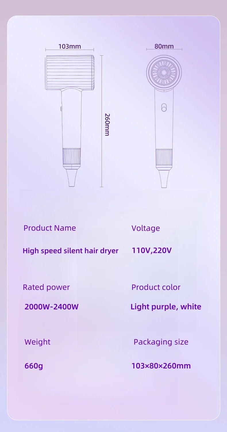 2400W High-Power Hair Dryer, Blue Light Ion Silent Magnetic Suction Hanger, Household Hair Salon Quick Drying Hair Dryer