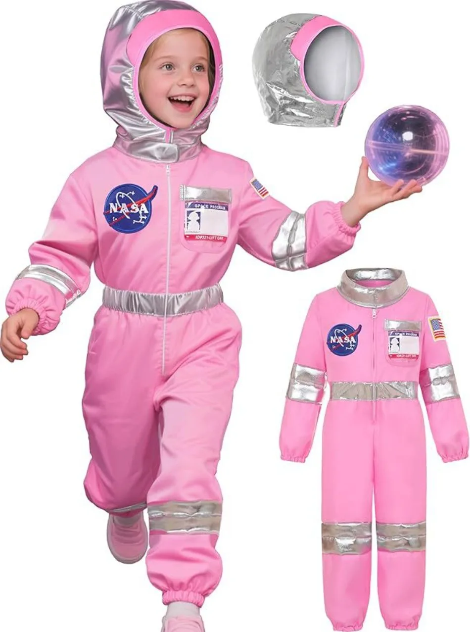 Pop Space-Themed Dress-Up Girls Outfits Pink Kids Astronaut Costume Space Explorer Role-Play Carnival Party Child Jumpsuit BYS17