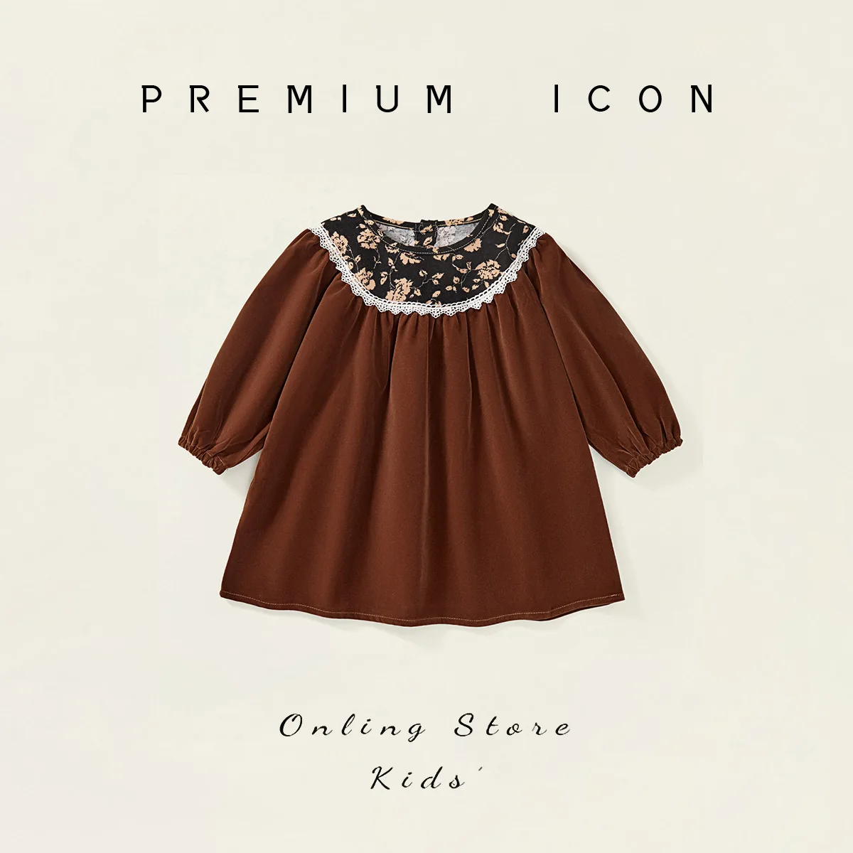 Girls' Hepburn-Style Dress, Spring and Autumn Vintage Velvet Dress for Little Girls, Children's Long-Sleeve Floral Dark-Colored Dress