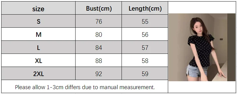 2026 New Women's vintage polka dot print short-sleeved fitted casual T-shirt with a round neck