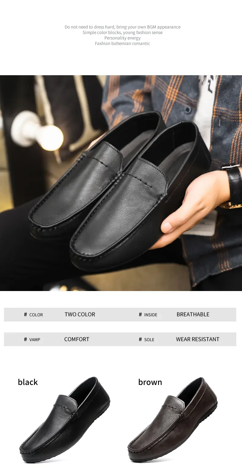 2026 Men Boat Shoes Business Breathable Mens Loafers Shoes Moccasins Flat Shoes Casual Genuine Leather Footwear Slip on Antiskid