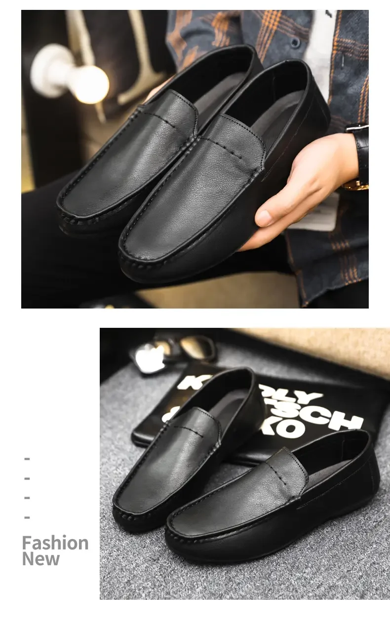 2026 Men Boat Shoes Business Breathable Mens Loafers Shoes Moccasins Flat Shoes Casual Genuine Leather Footwear Slip on Antiskid