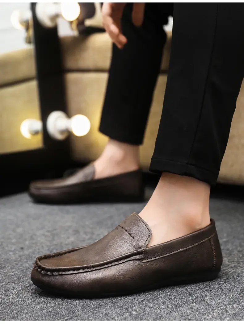 2026 Men Boat Shoes Business Breathable Mens Loafers Shoes Moccasins Flat Shoes Casual Genuine Leather Footwear Slip on Antiskid