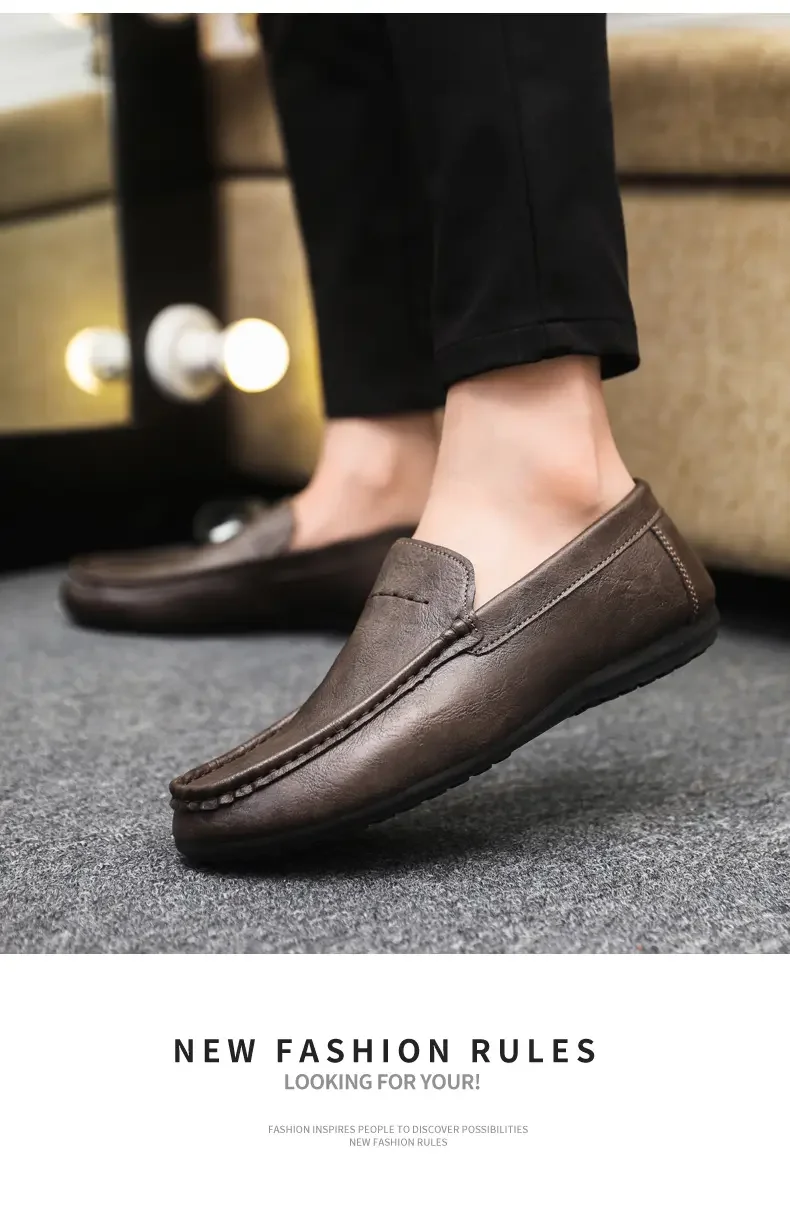2026 Men Boat Shoes Business Breathable Mens Loafers Shoes Moccasins Flat Shoes Casual Genuine Leather Footwear Slip on Antiskid