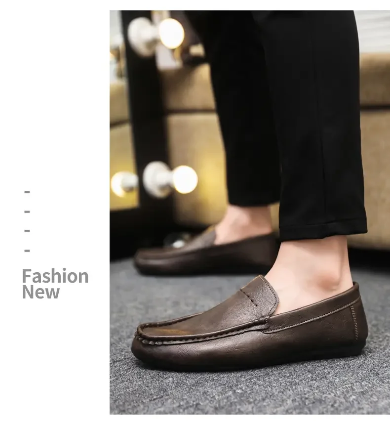2026 Men Boat Shoes Business Breathable Mens Loafers Shoes Moccasins Flat Shoes Casual Genuine Leather Footwear Slip on Antiskid