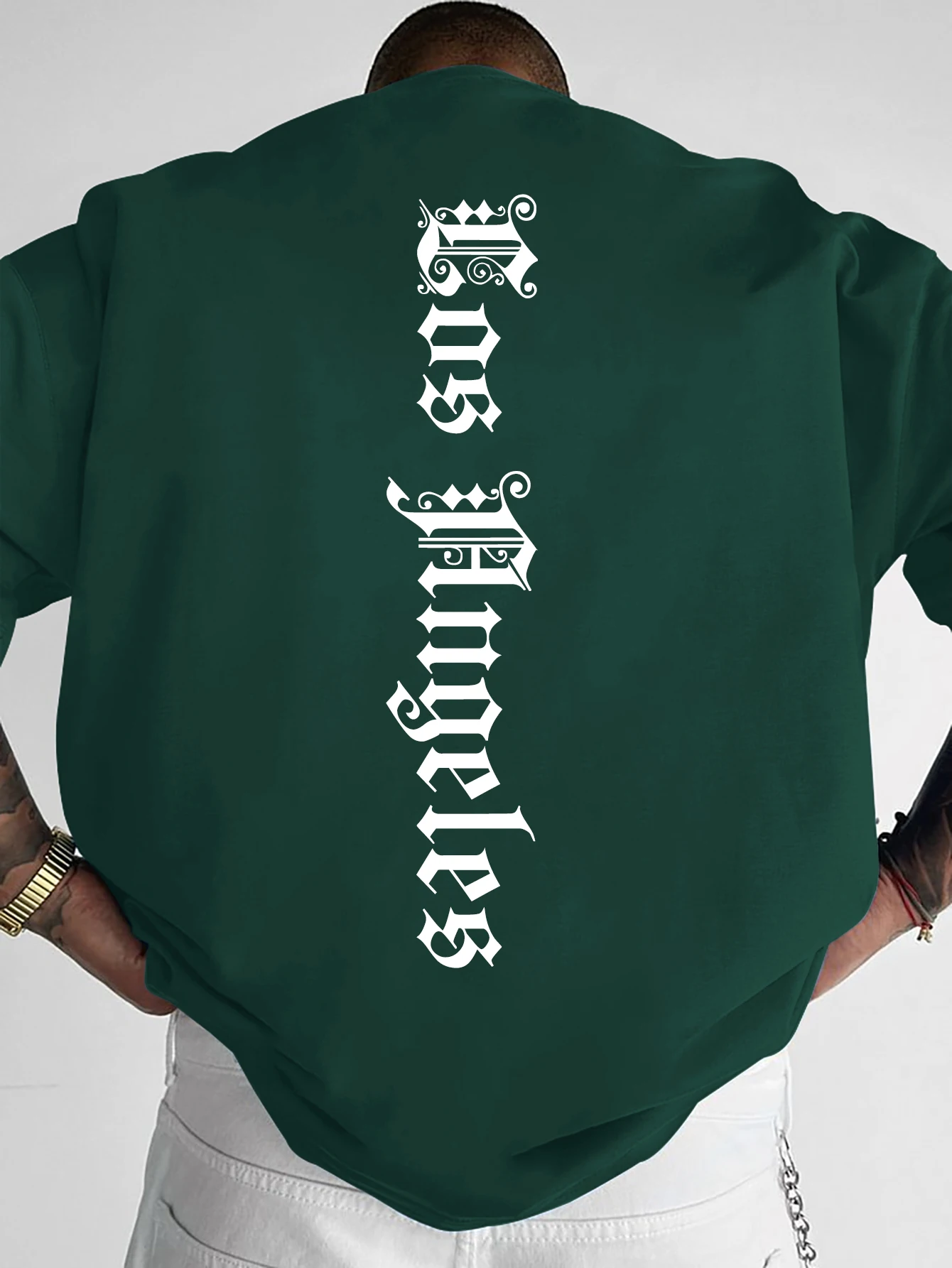 Men's Gothic Streetwear Oversized T-Shirt "Los Angeles" Vertical Script Graphic Print Crew Neck Short Sleeve Tops S-XXL