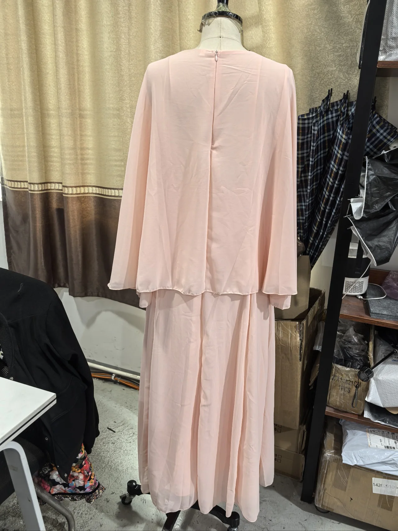 Minimalist Pink Chiffon Stand Collar Dresses Women Trendy Slim Fit Layered Shawl Sleeve Vestido Summer Beach Vacation Daily Gown