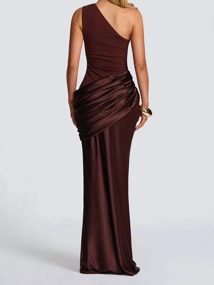 High-End Sexy Irregular Slim-Fit Dress Banquet Style Retro Classical Draping Effect Dress for Women Elegent style