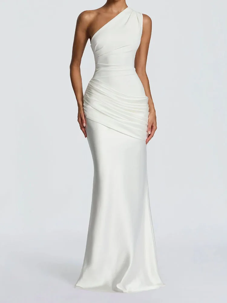 High-End Sexy Irregular Slim-Fit Dress Banquet Style Retro Classical Draping Effect Dress for Women Elegent style