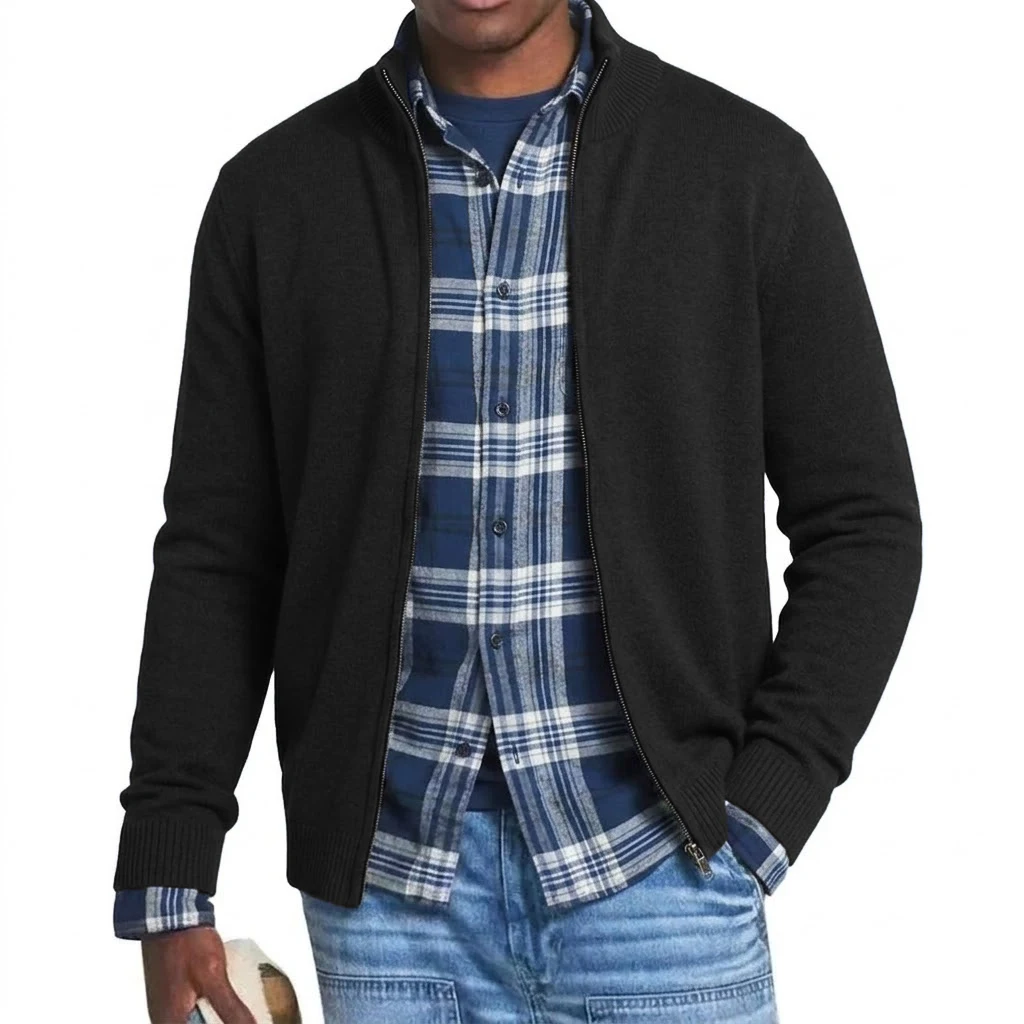 New Men's Casual Knitted Cardigan Sweater Jacket Spring Work Jumper Zip Up Coats Long Sleeve Pullover Solid Gym Sweatshirts Man