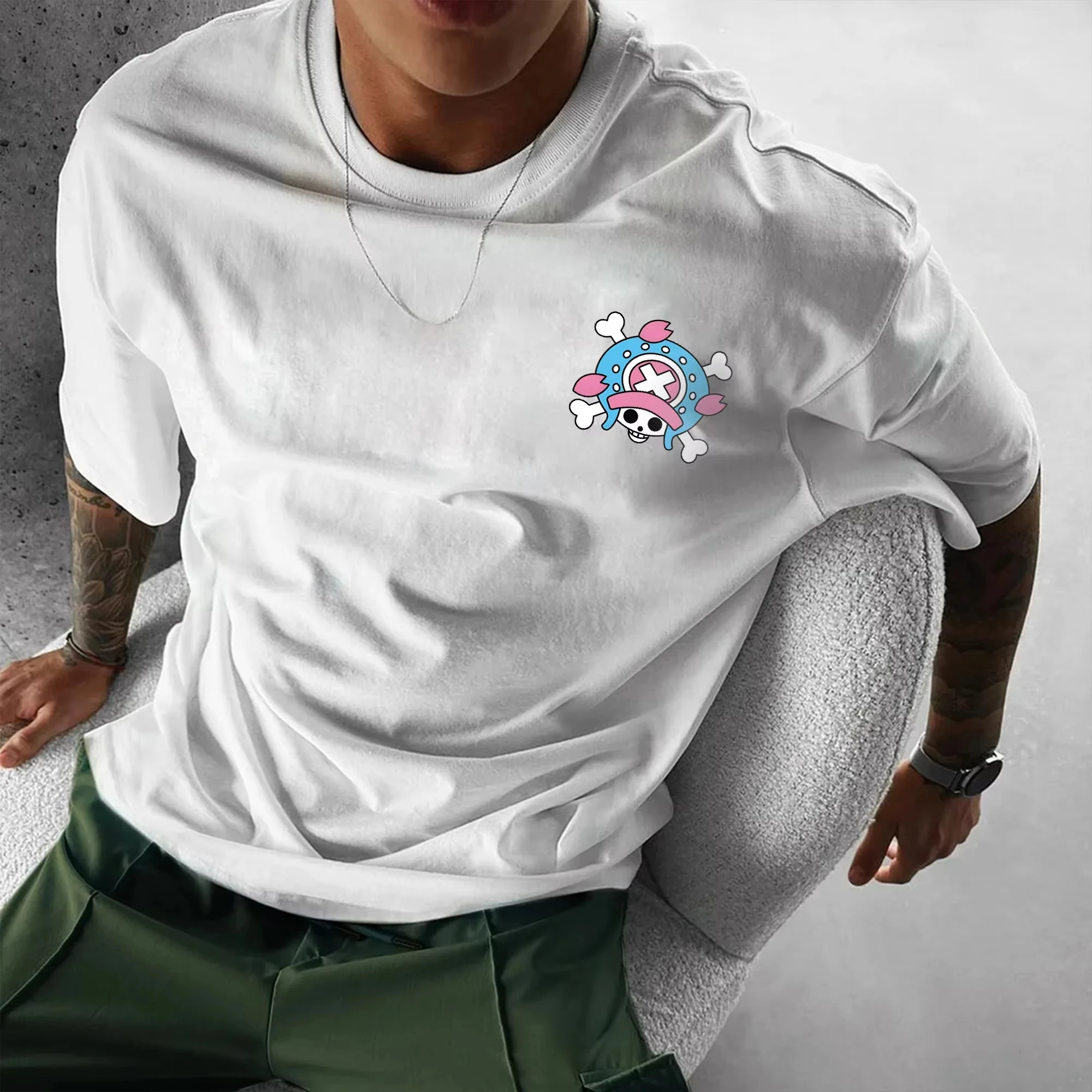 One Piece Men's T-shirt Tony Tony Chopper Summer Anime Autumn Boys Short-sleeved Basic Style Sporty Parent-Child Outfit