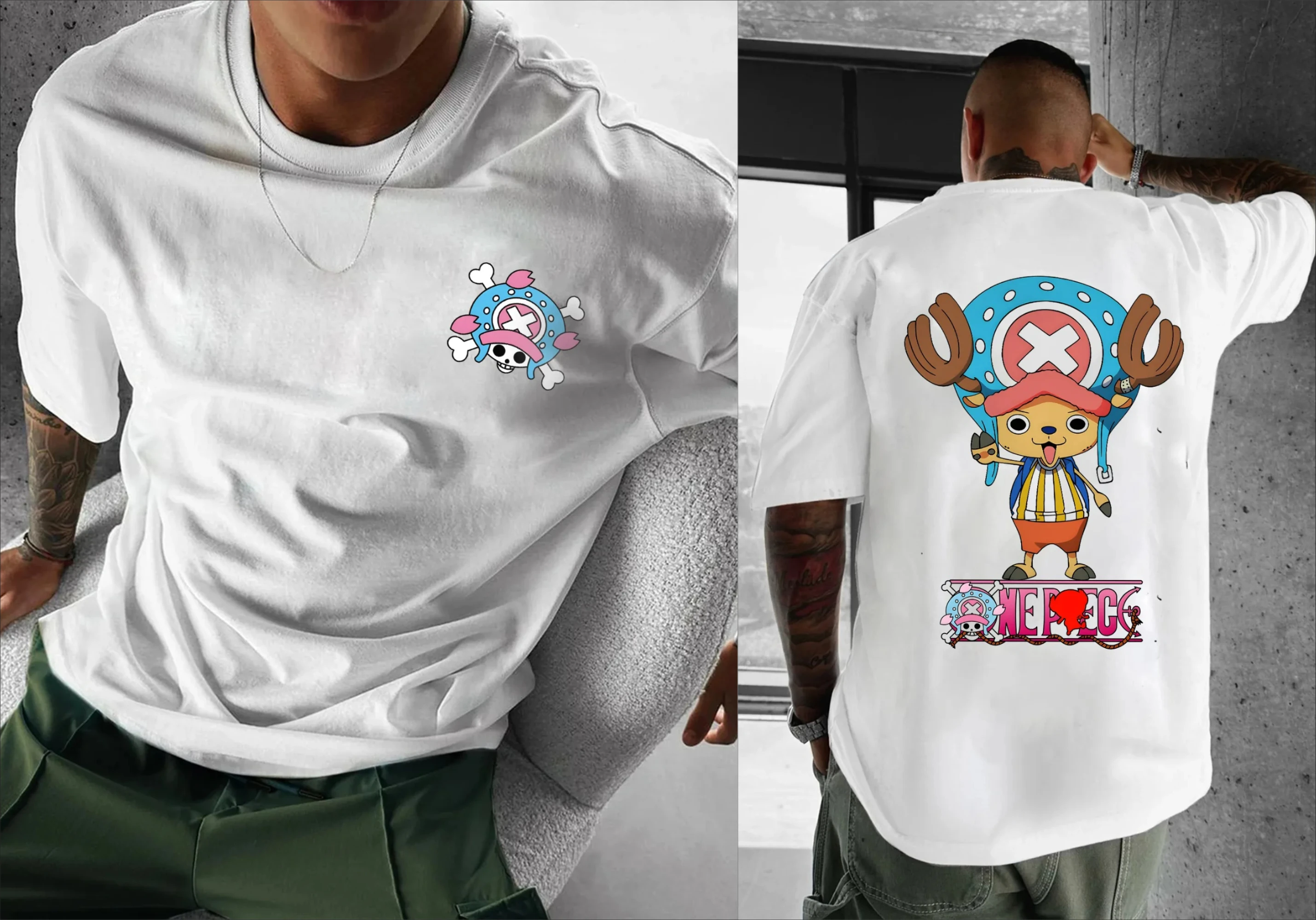 One Piece Men's T-shirt Tony Tony Chopper Summer Anime Autumn Boys Short-sleeved Basic Style Sporty Parent-Child Outfit