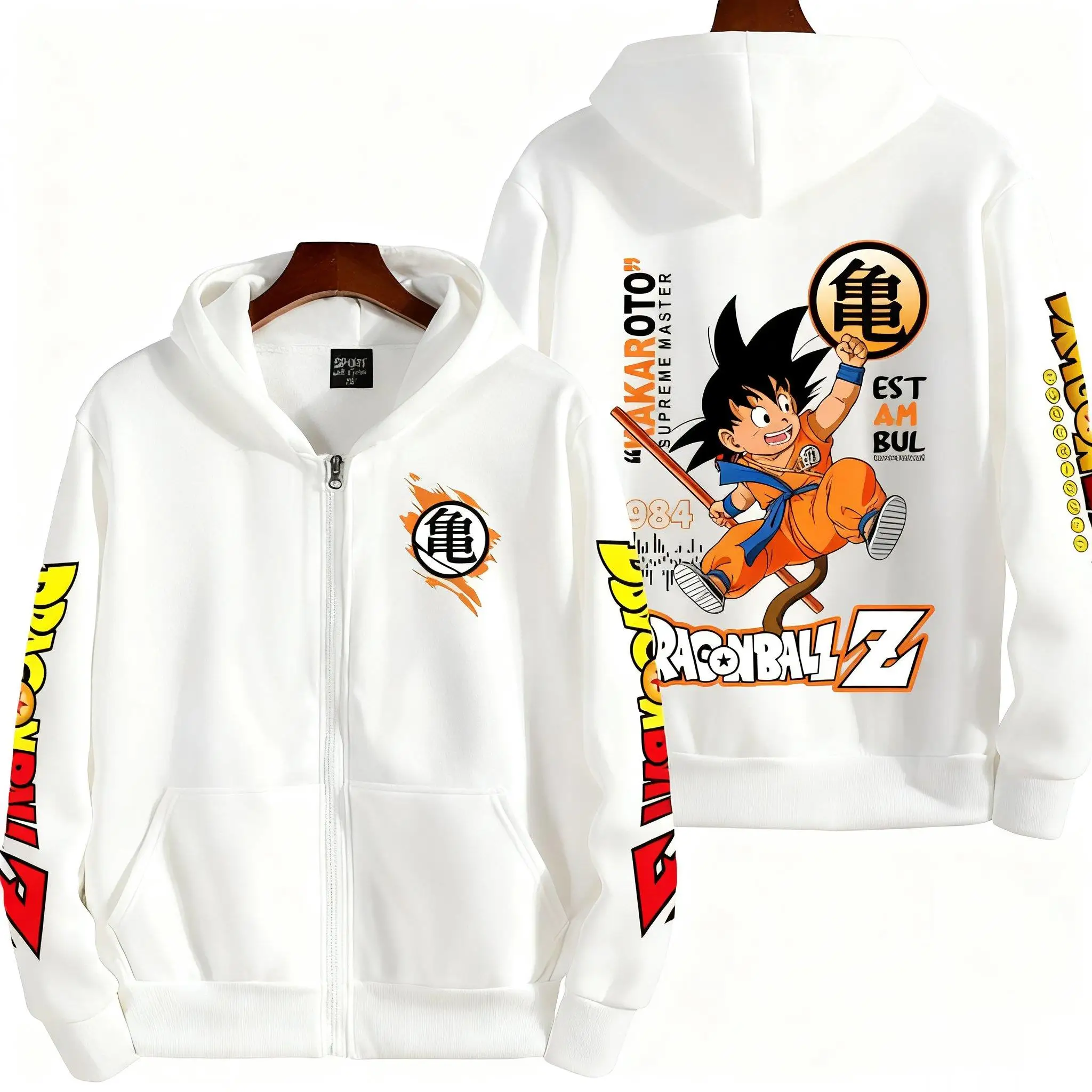 2026 Winter Dragon Ball Retro High Quality Cotton Warm Hoodie Men's Oversized Goku Printed Unisex Children's Casual Coat