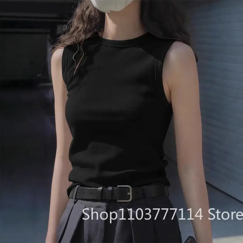 Ladies' Summer Fashion Round Neck Sleeveless Vest Soft Solid Color Suspender Korean Version Slim Fit Versatile Women's Clothing
