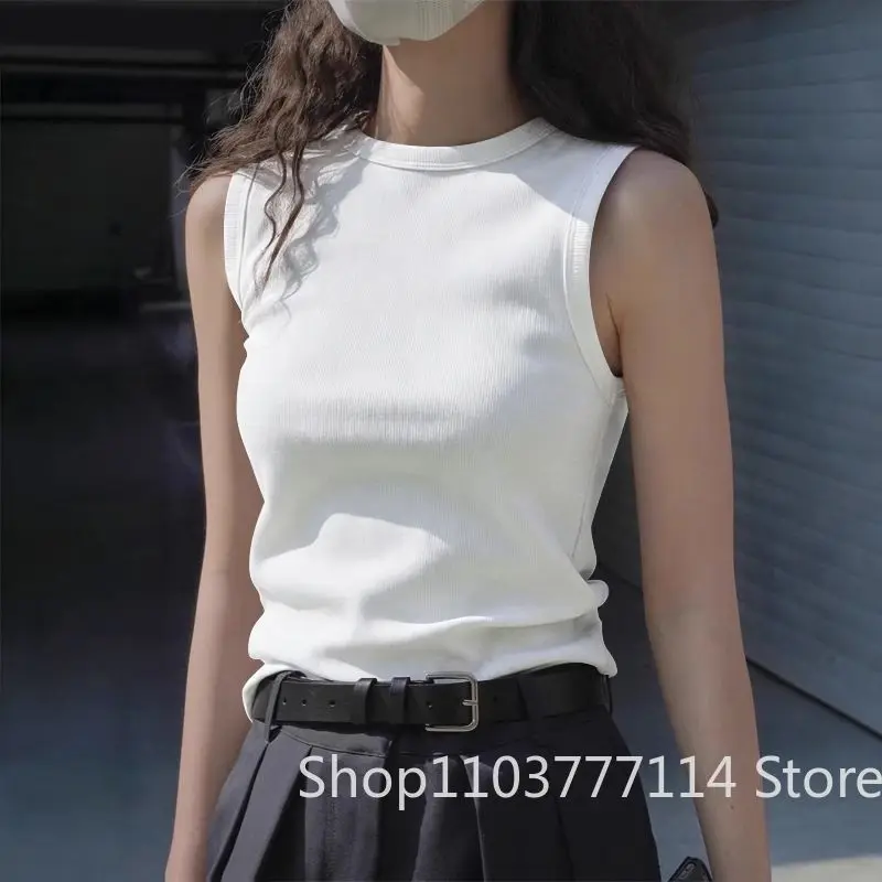 Ladies' Summer Fashion Round Neck Sleeveless Vest Soft Solid Color Suspender Korean Version Slim Fit Versatile Women's Clothing