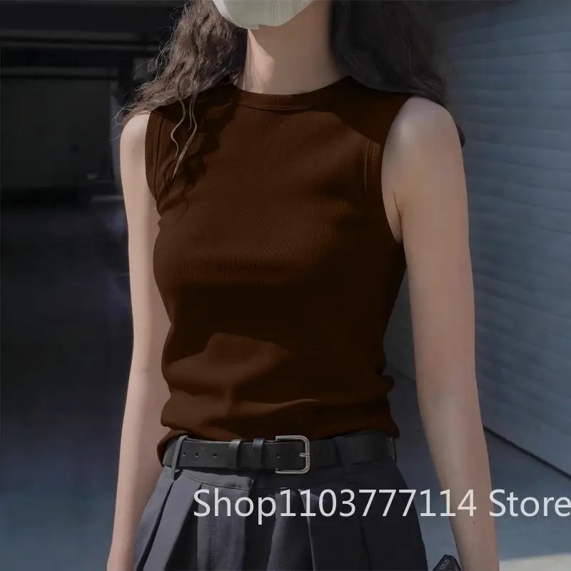 Ladies' Summer Fashion Round Neck Sleeveless Vest Soft Solid Color Suspender Korean Version Slim Fit Versatile Women's Clothing