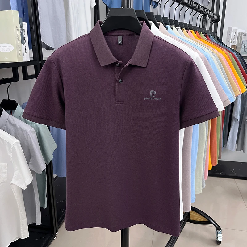 Luxury Brand Men's Letter Embroider Short Sleeve Lapel T-shirt 100% Cotton Polo Shirt Fashionable Commuting Versatile Men's Wear