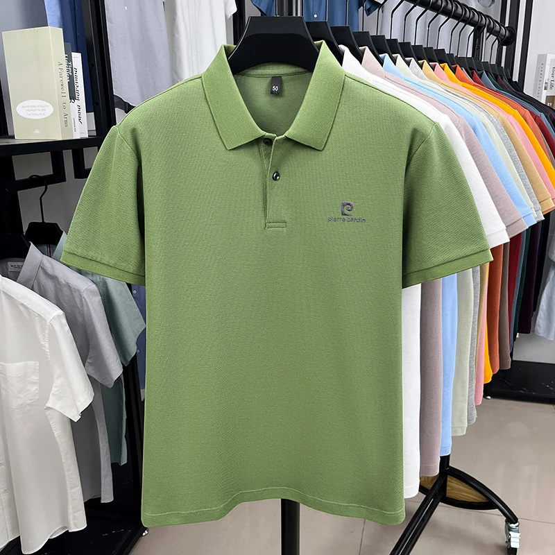 Luxury Brand Men's Letter Embroider Short Sleeve Lapel T-shirt 100% Cotton Polo Shirt Fashionable Commuting Versatile Men's Wear