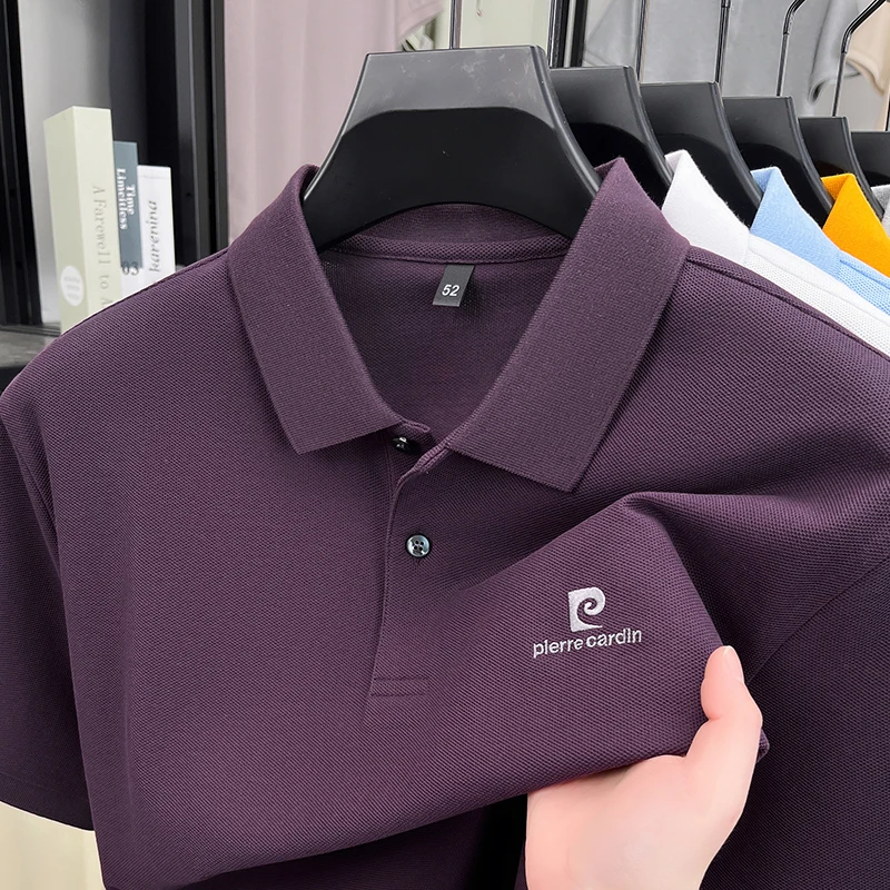 Luxury Brand Men's Letter Embroider Short Sleeve Lapel T-shirt 100% Cotton Polo Shirt Fashionable Commuting Versatile Men's Wear