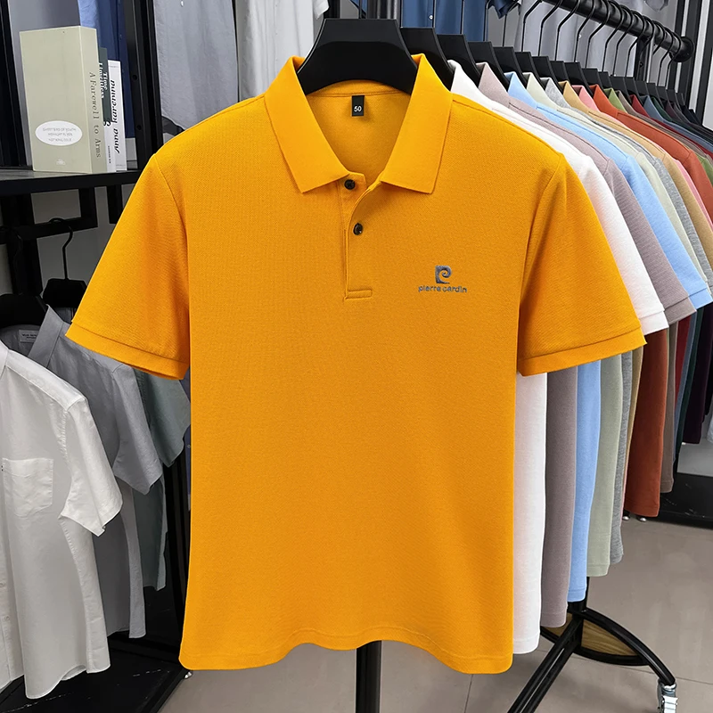 Luxury Brand Men's Letter Embroider Short Sleeve Lapel T-shirt 100% Cotton Polo Shirt Fashionable Commuting Versatile Men's Wear