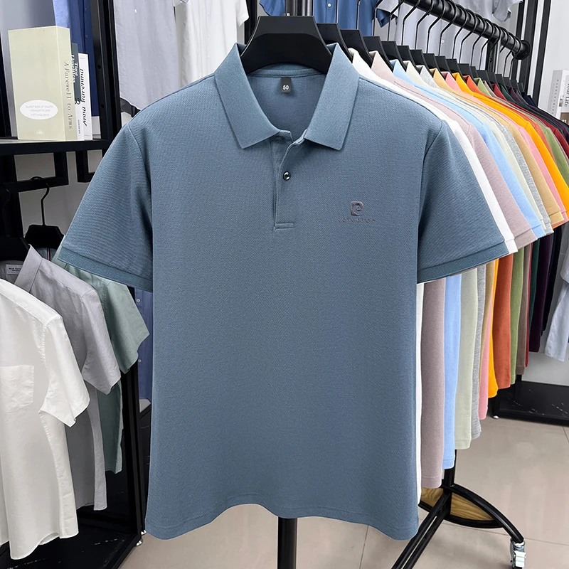 Luxury Brand Men's Letter Embroider Short Sleeve Lapel T-shirt 100% Cotton Polo Shirt Fashionable Commuting Versatile Men's Wear