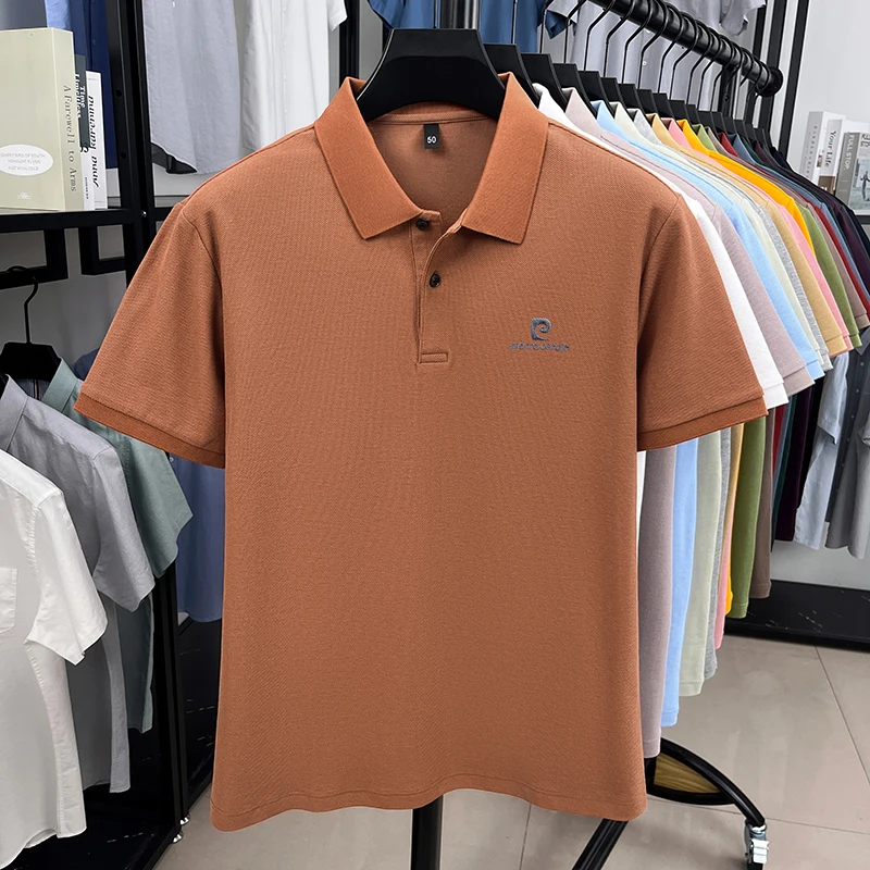 Luxury Brand Men's Letter Embroider Short Sleeve Lapel T-shirt 100% Cotton Polo Shirt Fashionable Commuting Versatile Men's Wear