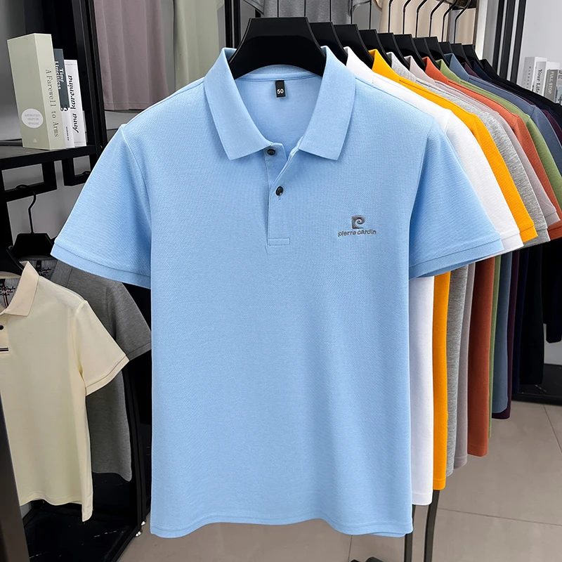 Luxury Brand Men's Letter Embroider Short Sleeve Lapel T-shirt 100% Cotton Polo Shirt Fashionable Commuting Versatile Men's Wear