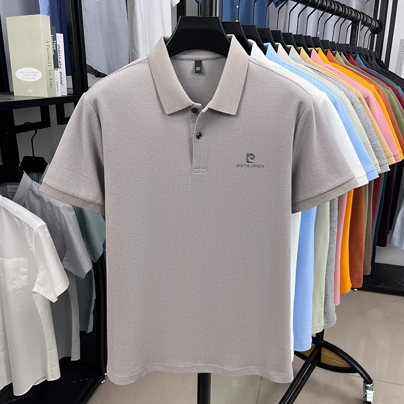 Luxury Brand Men's Letter Embroider Short Sleeve Lapel T-shirt 100% Cotton Polo Shirt Fashionable Commuting Versatile Men's Wear