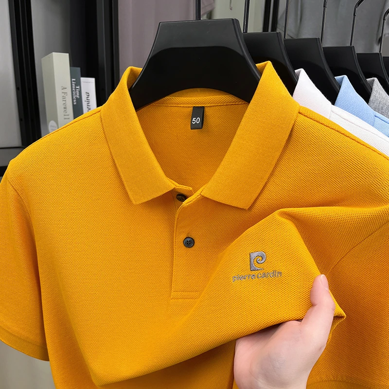 Luxury Brand Men's Letter Embroider Short Sleeve Lapel T-shirt 100% Cotton Polo Shirt Fashionable Commuting Versatile Men's Wear