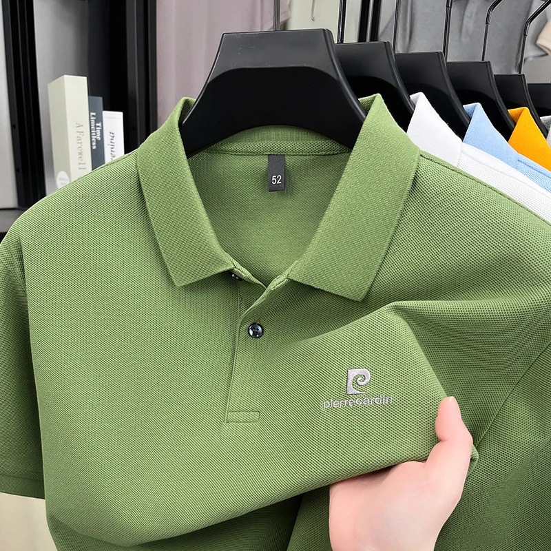 Luxury Brand Men's Letter Embroider Short Sleeve Lapel T-shirt 100% Cotton Polo Shirt Fashionable Commuting Versatile Men's Wear