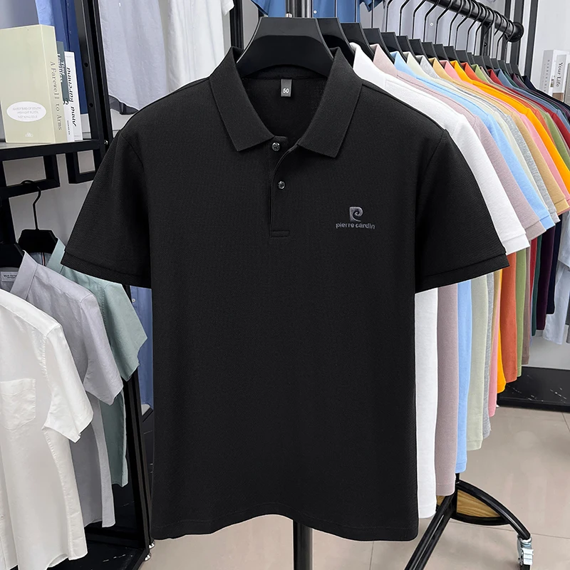 Luxury Brand Men's Letter Embroider Short Sleeve Lapel T-shirt 100% Cotton Polo Shirt Fashionable Commuting Versatile Men's Wear