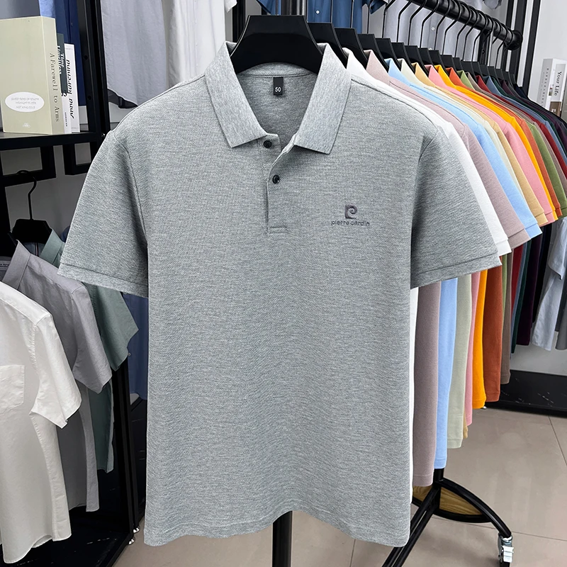 Luxury Brand Men's Letter Embroider Short Sleeve Lapel T-shirt 100% Cotton Polo Shirt Fashionable Commuting Versatile Men's Wear