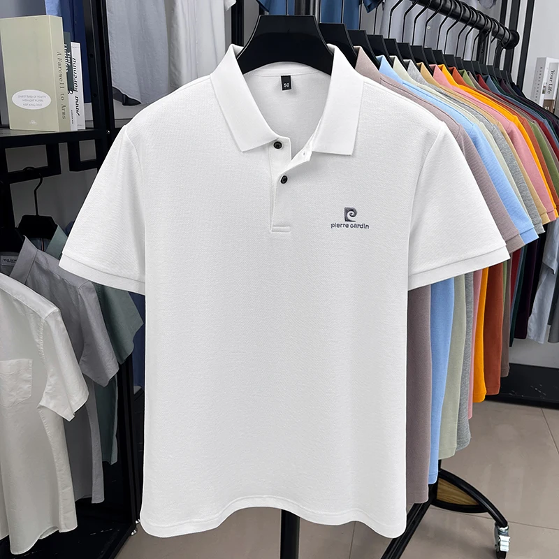 Luxury Brand Men's Letter Embroider Short Sleeve Lapel T-shirt 100% Cotton Polo Shirt Fashionable Commuting Versatile Men's Wear