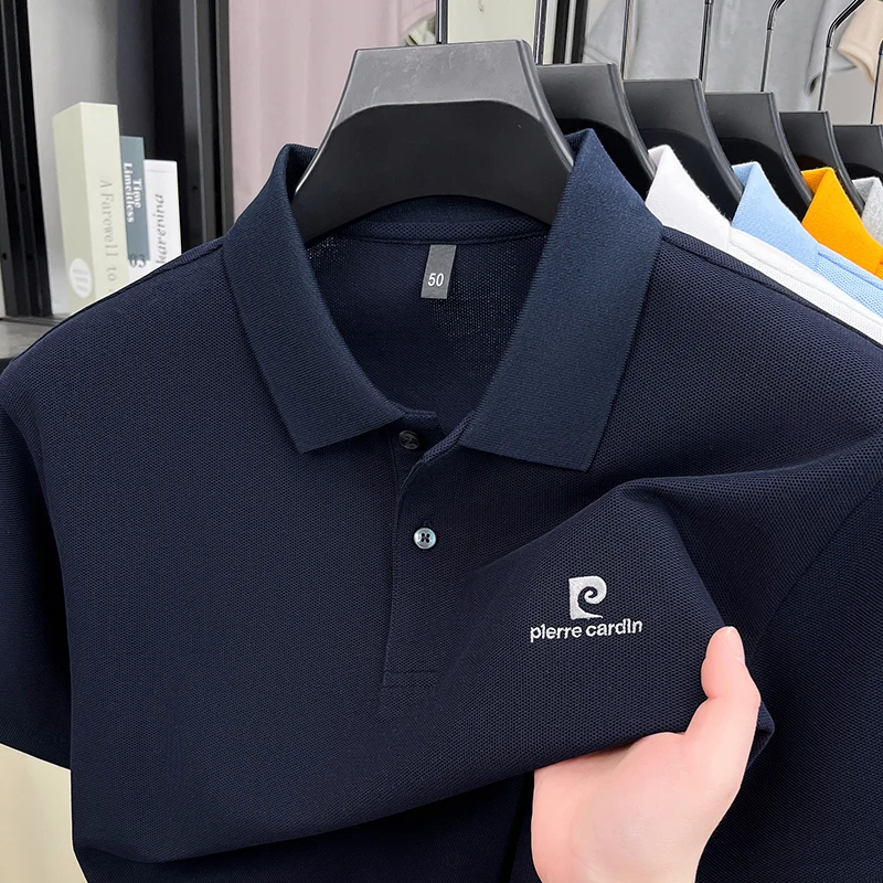 Luxury Brand Men's Letter Embroider Short Sleeve Lapel T-shirt 100% Cotton Polo Shirt Fashionable Commuting Versatile Men's Wear