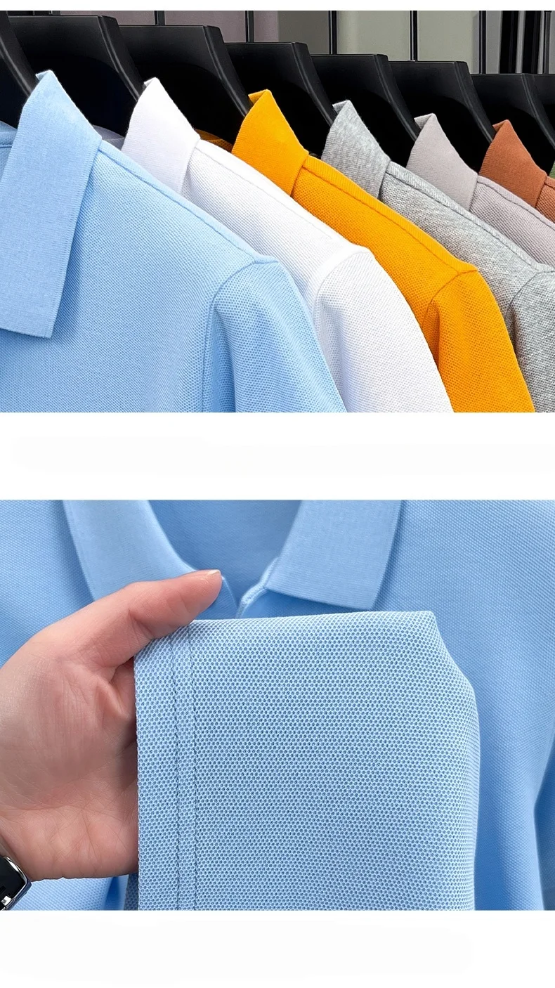 Luxury Brand Men's Letter Embroider Short Sleeve Lapel T-shirt 100% Cotton Polo Shirt Fashionable Commuting Versatile Men's Wear