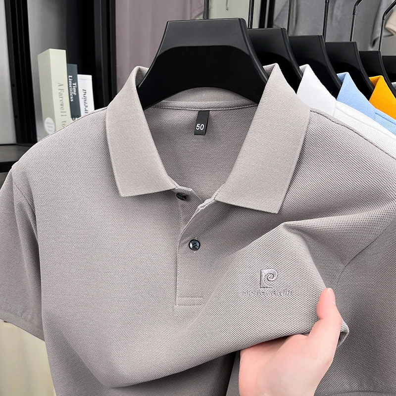 Luxury Brand Men's Letter Embroider Short Sleeve Lapel T-shirt 100% Cotton Polo Shirt Fashionable Commuting Versatile Men's Wear