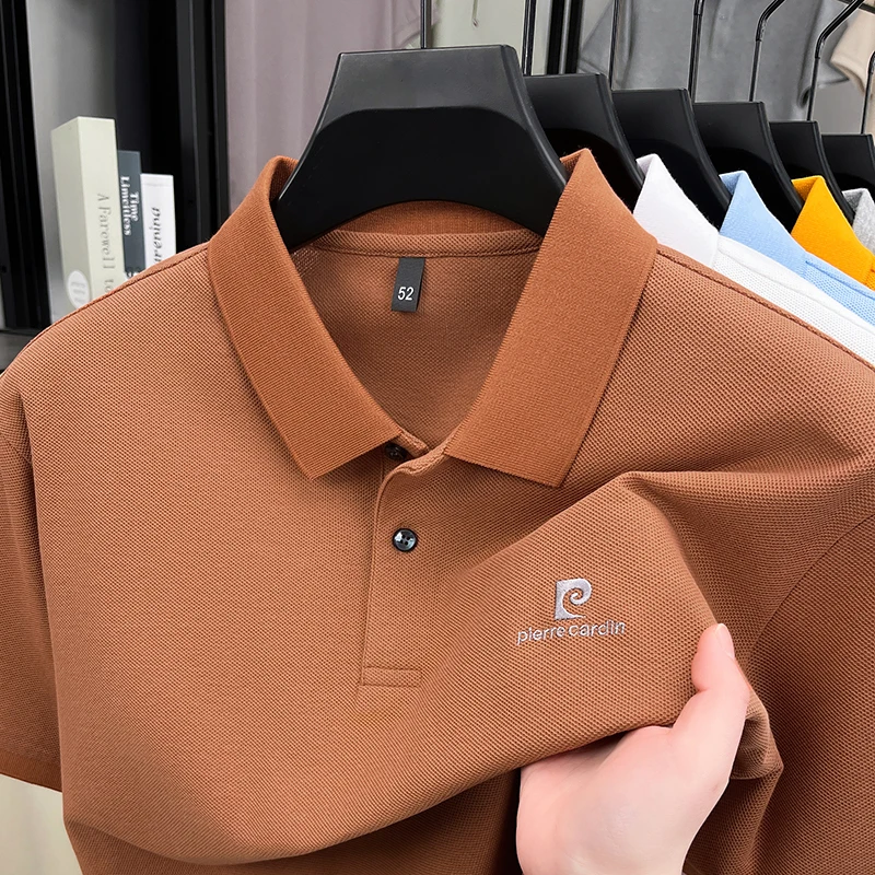 Luxury Brand Men's Letter Embroider Short Sleeve Lapel T-shirt 100% Cotton Polo Shirt Fashionable Commuting Versatile Men's Wear