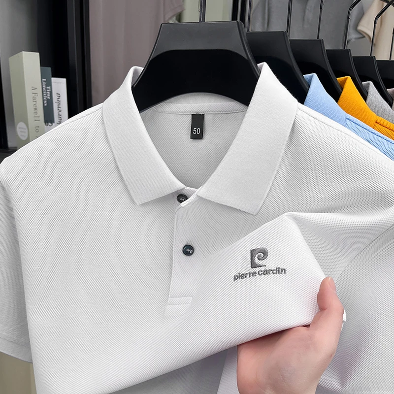 Luxury Brand Men's Letter Embroider Short Sleeve Lapel T-shirt 100% Cotton Polo Shirt Fashionable Commuting Versatile Men's Wear