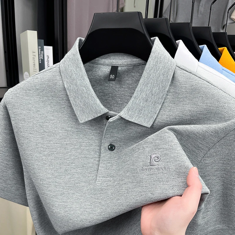 Luxury Brand Men's Letter Embroider Short Sleeve Lapel T-shirt 100% Cotton Polo Shirt Fashionable Commuting Versatile Men's Wear