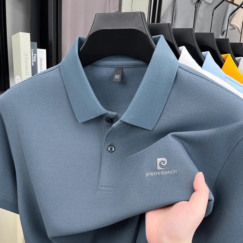 Luxury Brand Men's Letter Embroider Short Sleeve Lapel T-shirt 100% Cotton Polo Shirt Fashionable Commuting Versatile Men's Wear