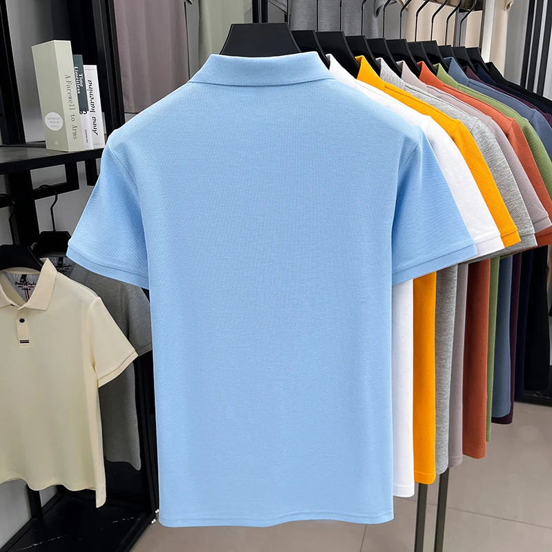 Luxury Brand Men's Letter Embroider Short Sleeve Lapel T-shirt 100% Cotton Polo Shirt Fashionable Commuting Versatile Men's Wear