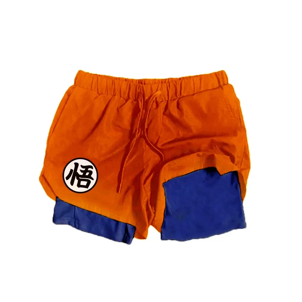 2026 Summer Dragon Ball Men's Shorts Double Two-in-one Shorts Son Goku Printed Quick-drying Fake Two-piece Family Sports Shorts