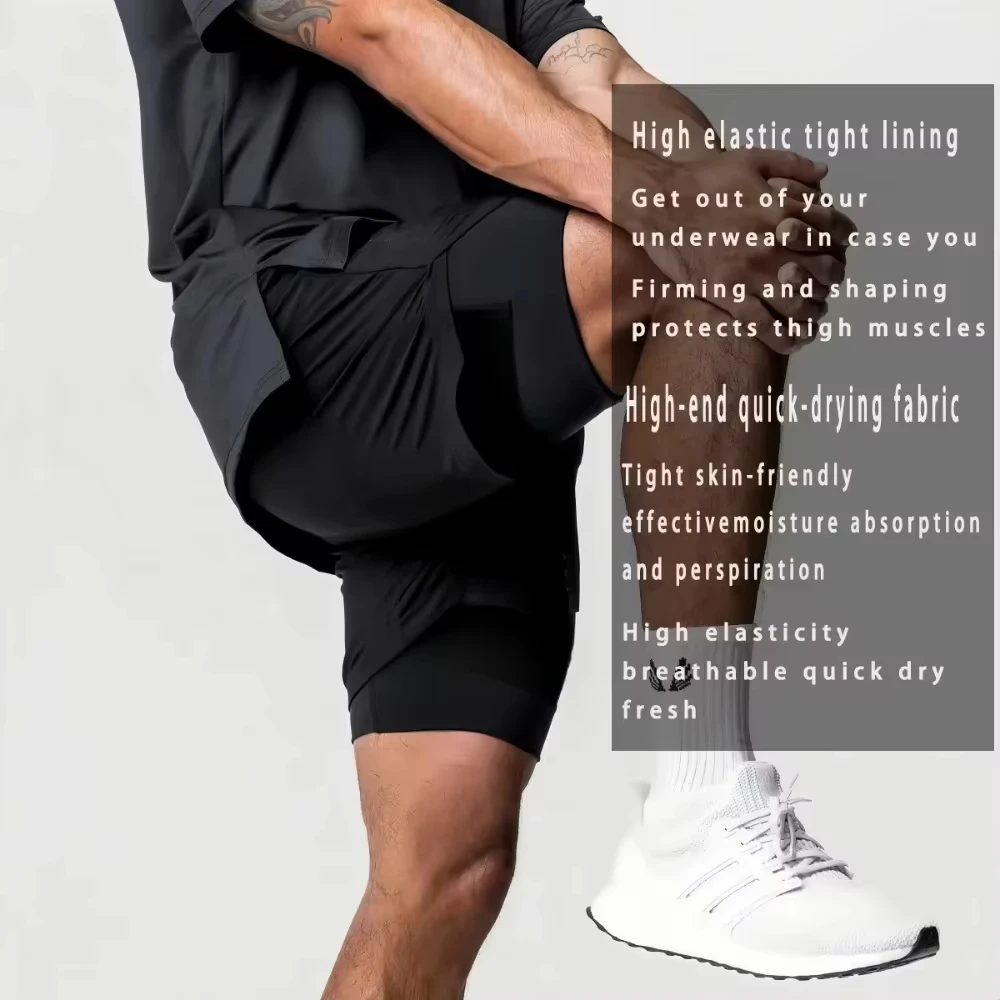 2026 Summer Dragon Ball Men's Shorts Double Two-in-one Shorts Son Goku Printed Quick-drying Fake Two-piece Family Sports Shorts