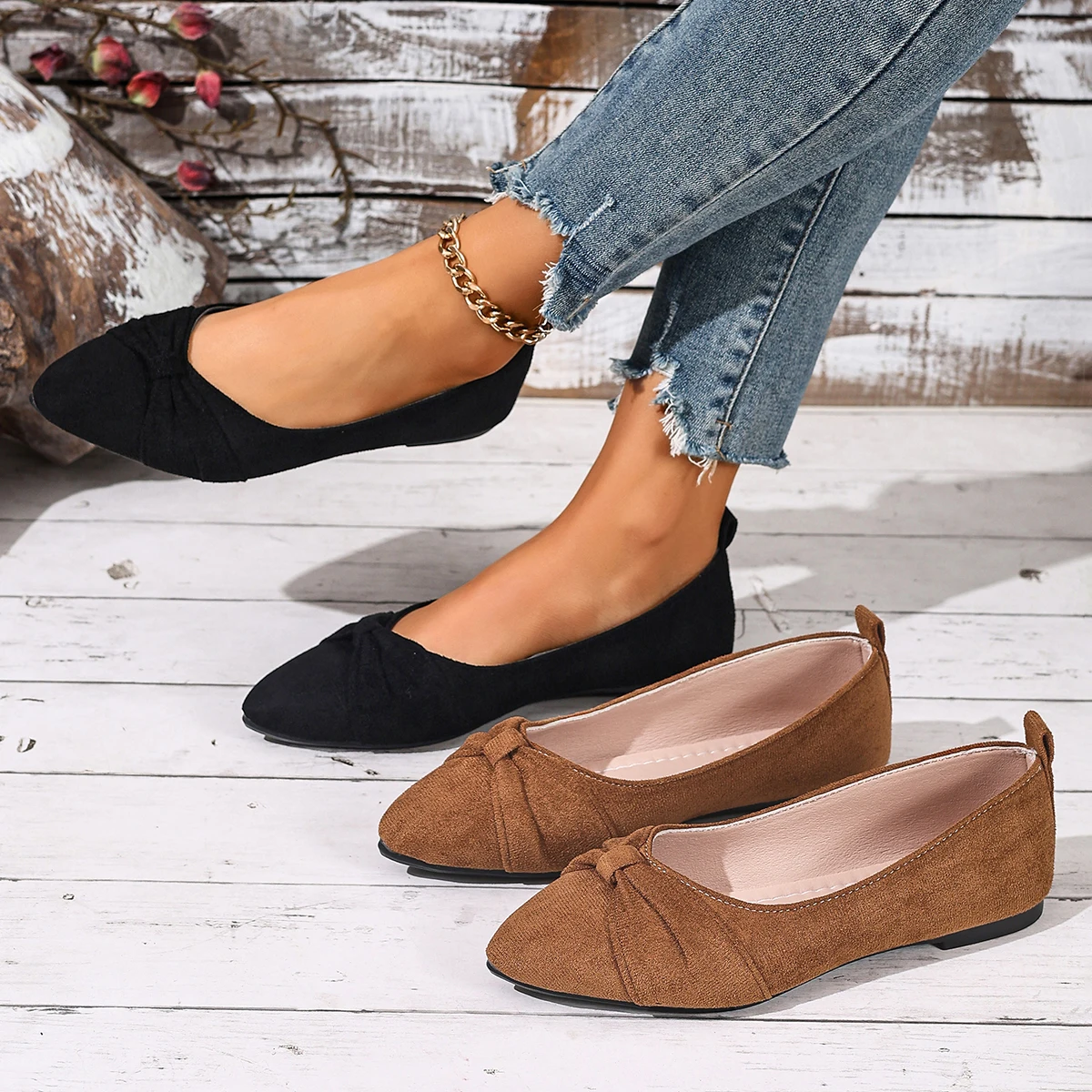 New Style Pointed Toe Shallow Mouth Breathable Bow Decoration Fashionable and Elegant Casual Flat Shoes for Women Zapatos Mujer